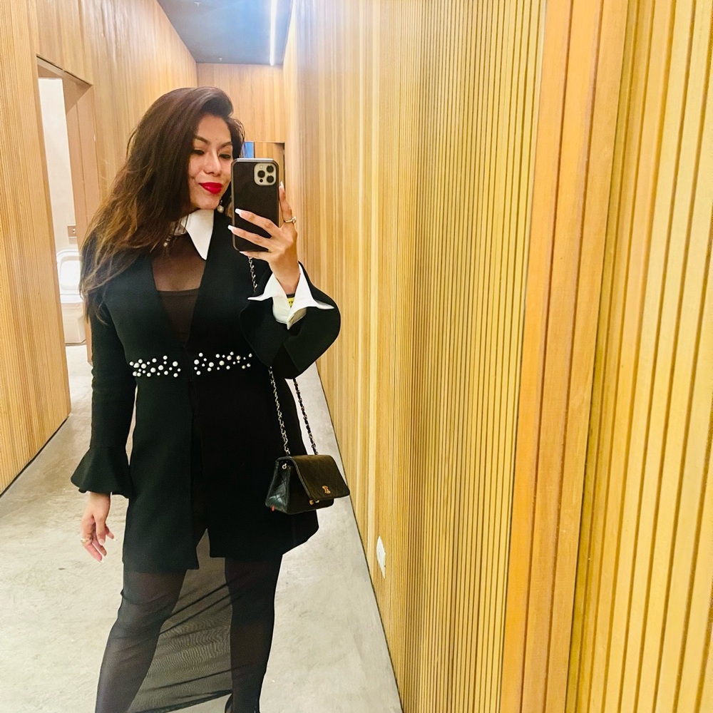 Inner Dress- Elegant See through Black Dress with white accents